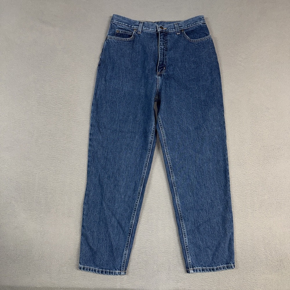 Lands End Jeans Womens 12 Blue Relaxed Tapered Leg Stretch Dark Denim Cotton